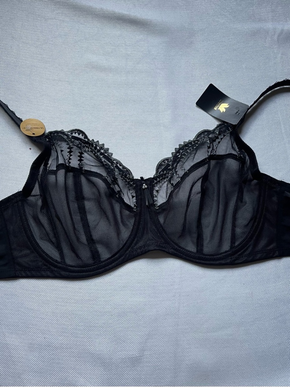 Wacoal 38D Balconette Bra Black Sheer Lace Underwire Adjustable Strap